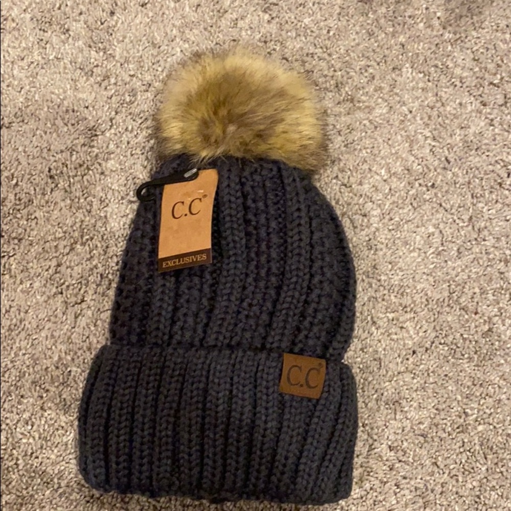 CC beanie with puff ball